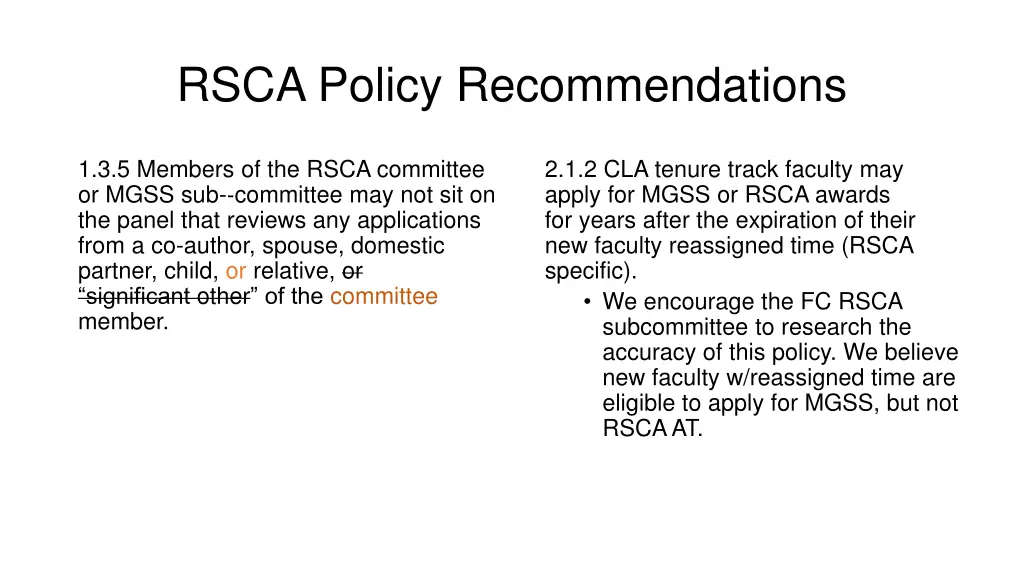rsca policy recommendations