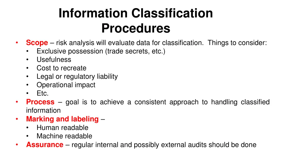 information classification procedures scope risk