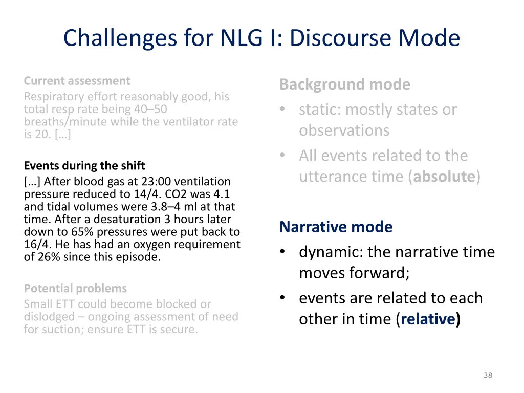 challenges for nlg i discourse mode 1