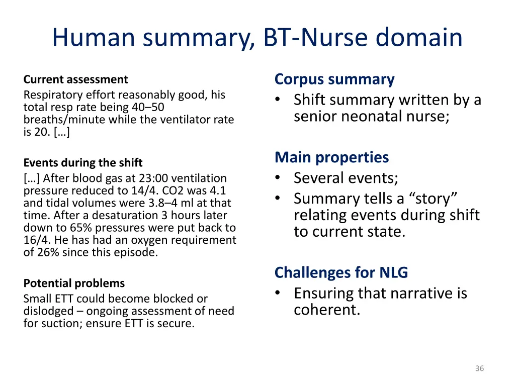 human summary bt nurse domain