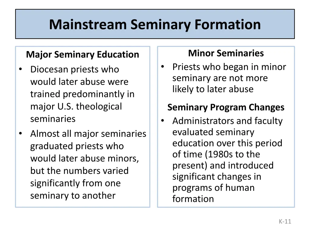 mainstream seminary formation