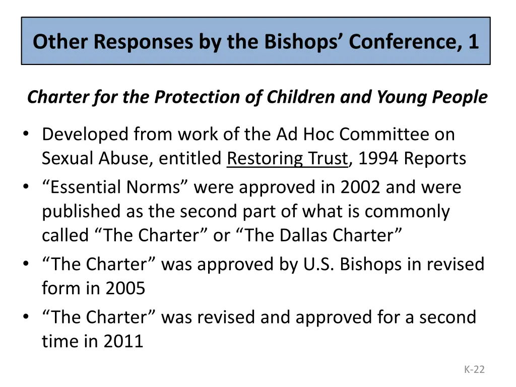 other responses by the bishops conference 1