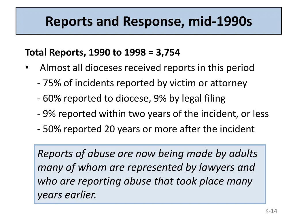 reports and response mid 1990s