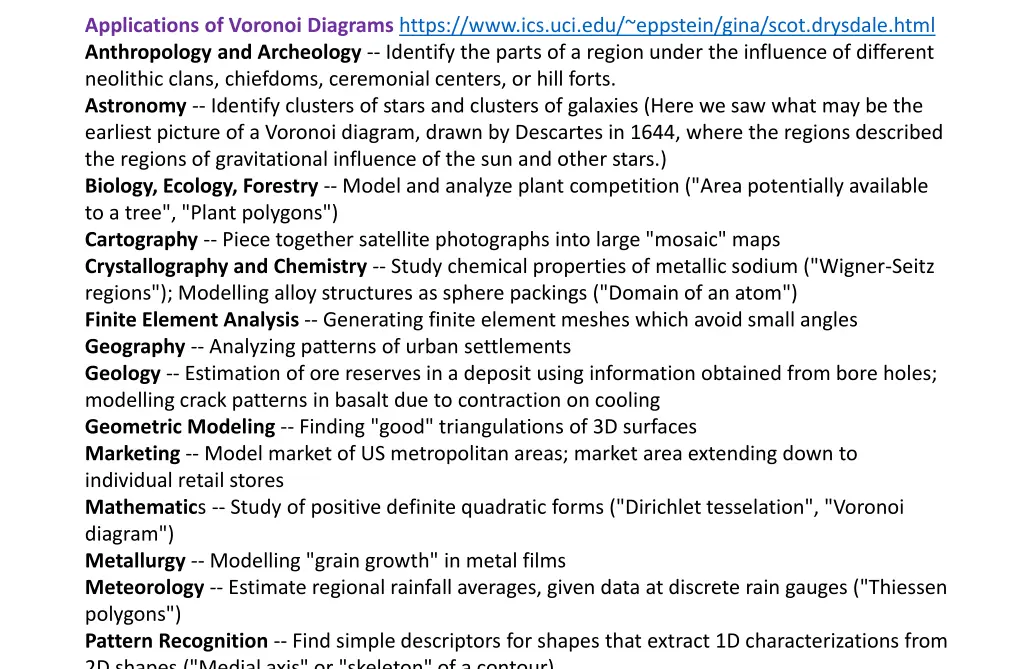 applications of voronoi diagrams https