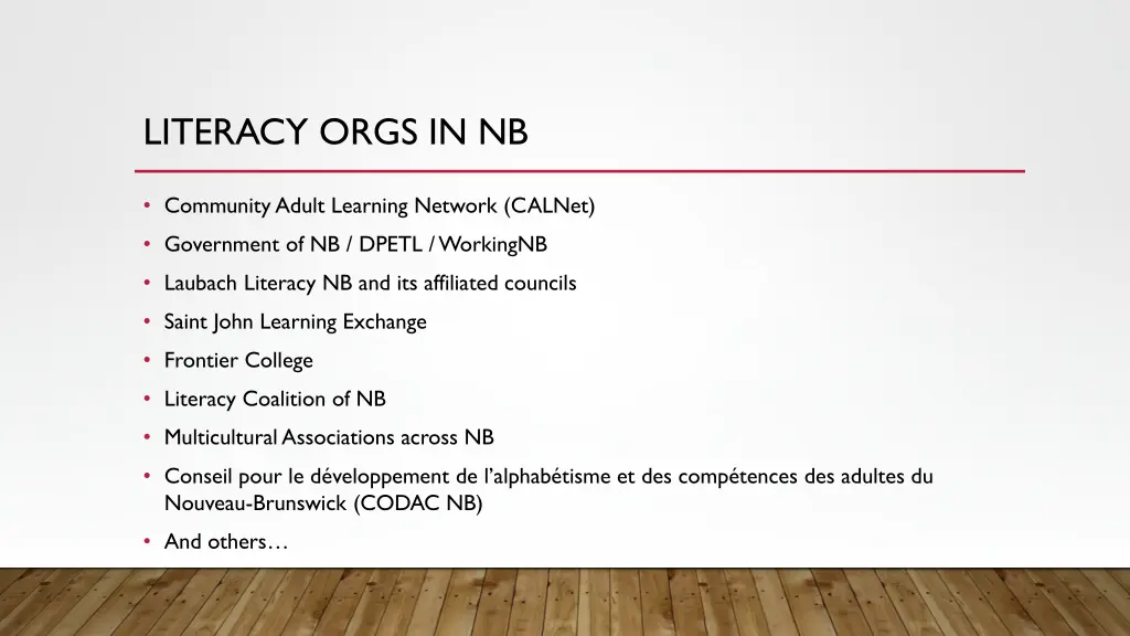 literacy orgs in nb