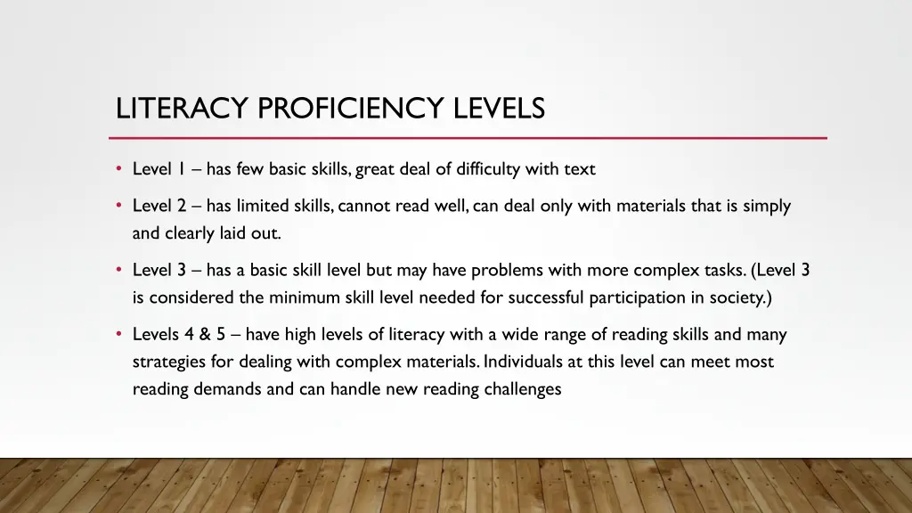 literacy proficiency levels