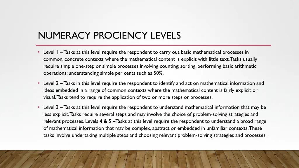 numeracy prociency levels