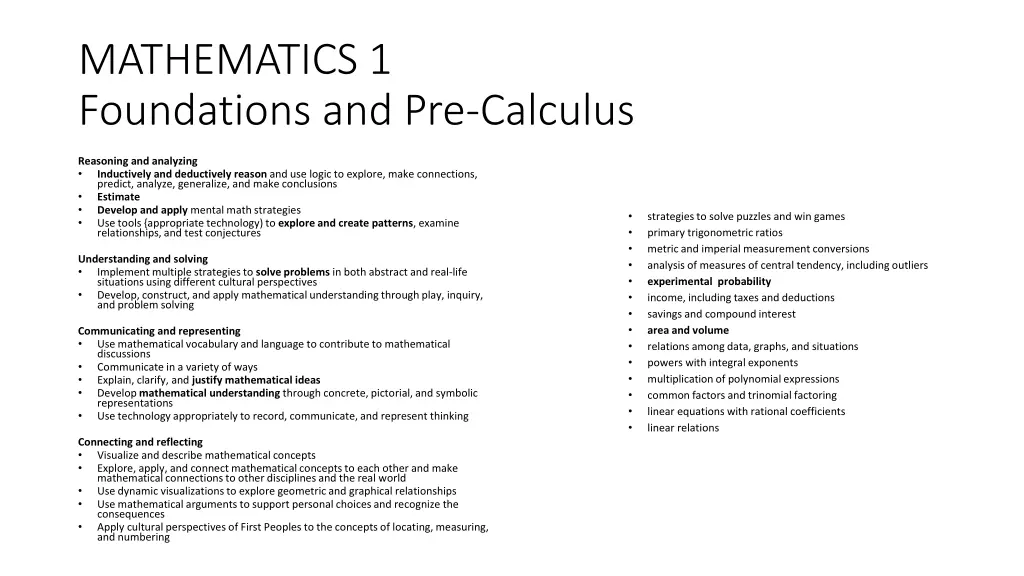mathematics 1 foundations and pre calculus