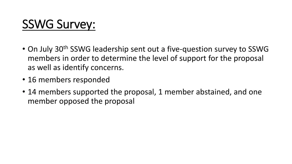 sswg survey sswg survey