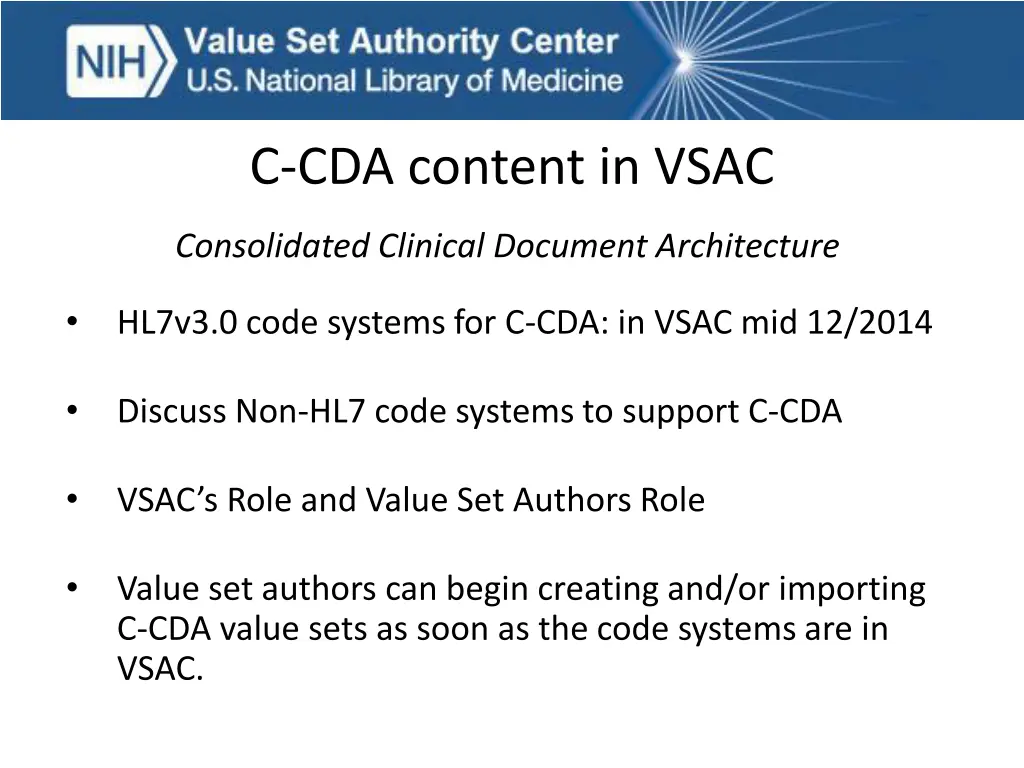 c cda content in vsac
