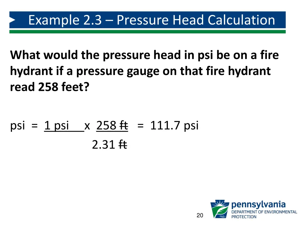 example 2 3 pressure head calculation