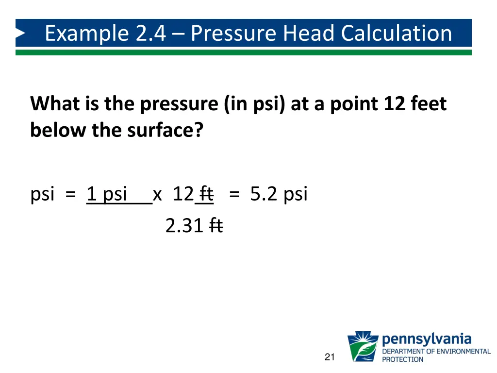 example 2 4 pressure head calculation