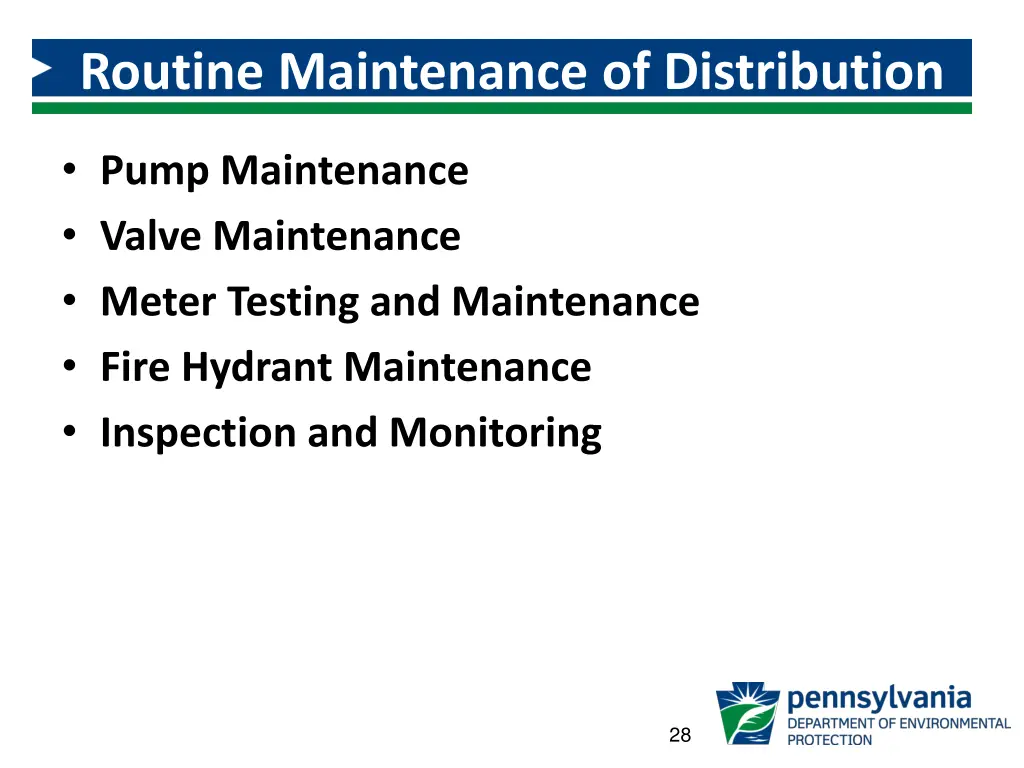 routine maintenance of distribution networks pump
