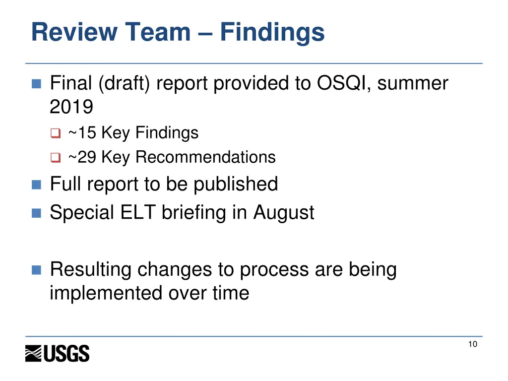 review team findings