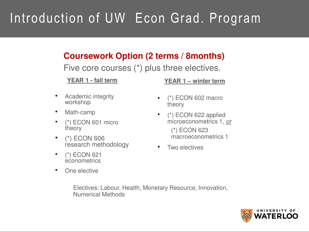 introduction of uw econ grad program