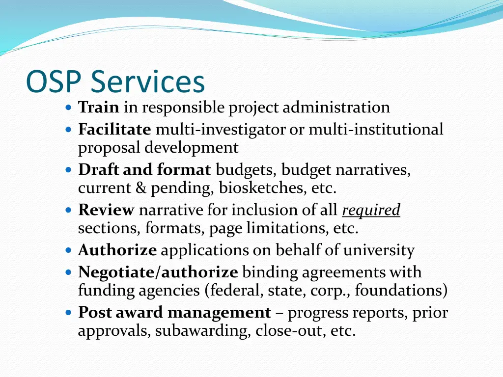 osp services train in responsible project