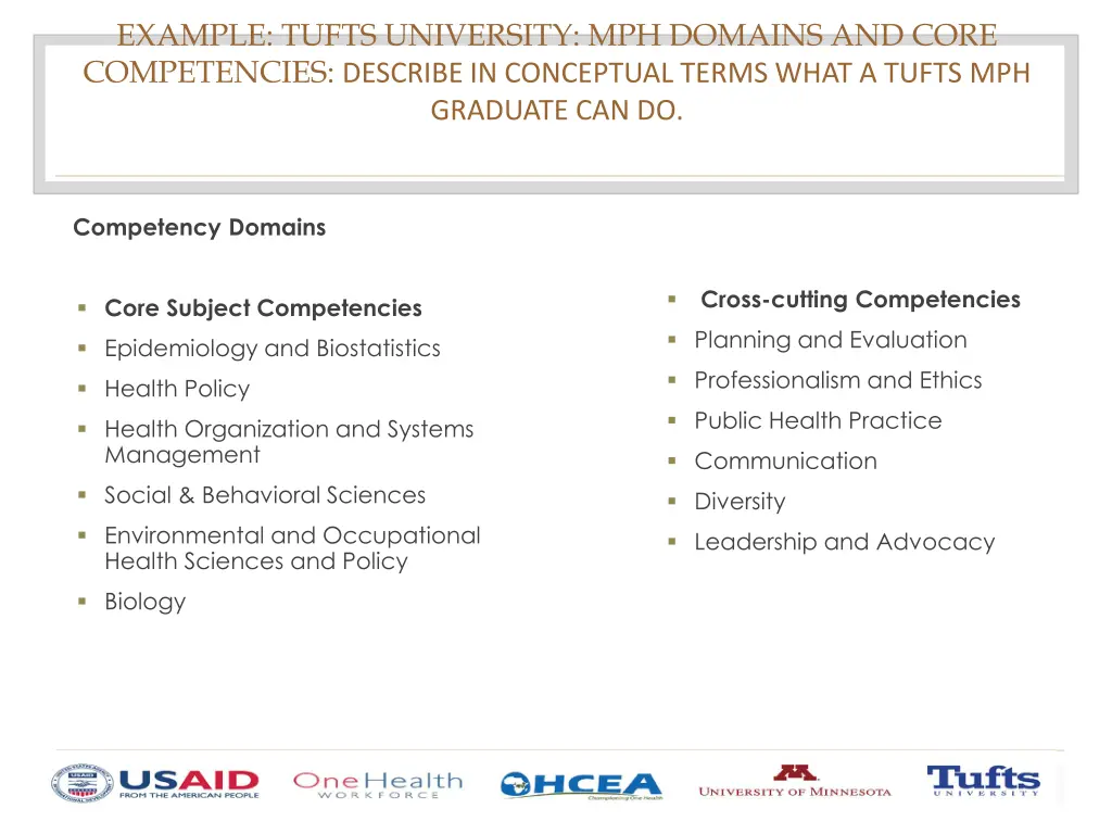 example tufts university mph domains and core