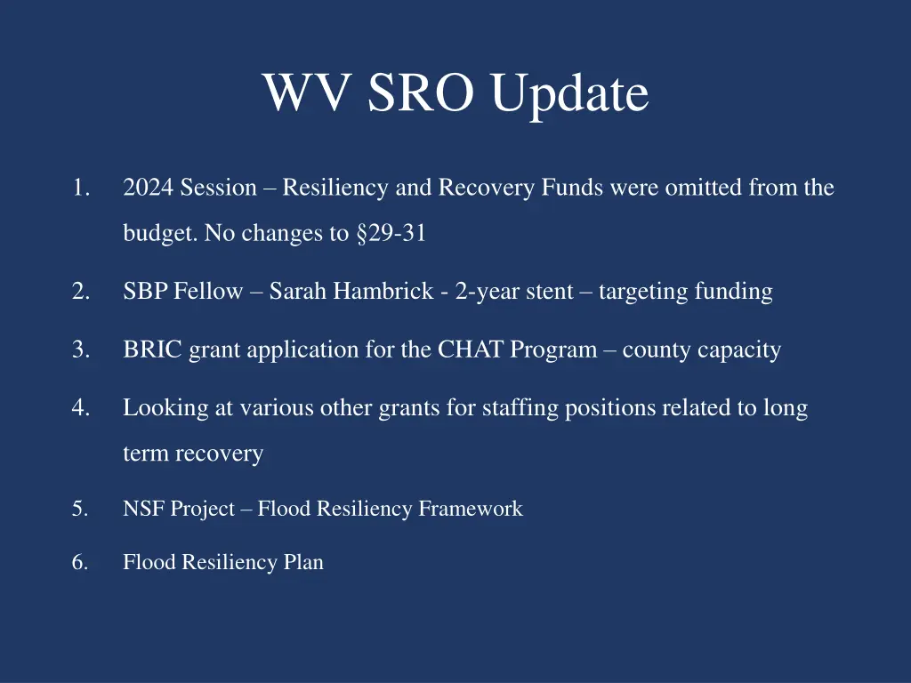 wv sro update