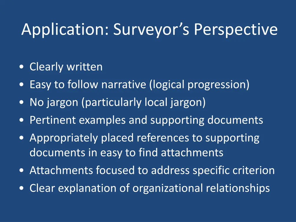 application surveyor s perspective