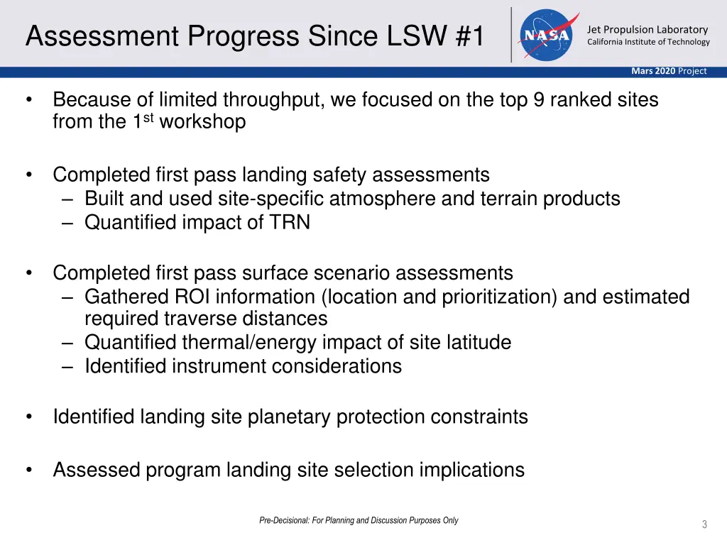 assessment progress since lsw 1