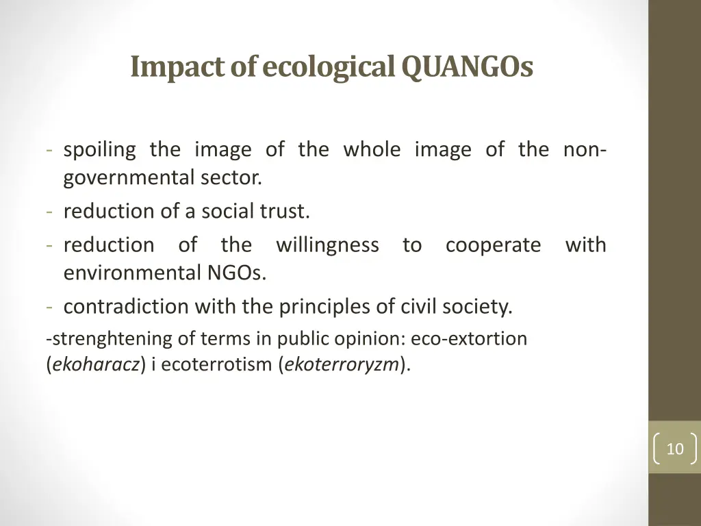 impact of ecological quangos