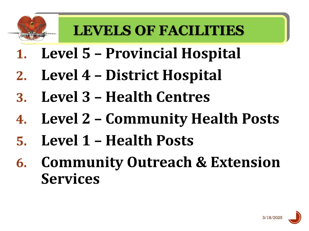 levels of facilities