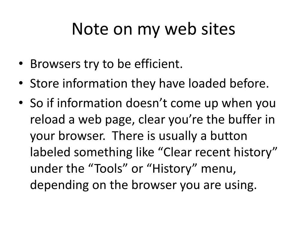 note on my web sites