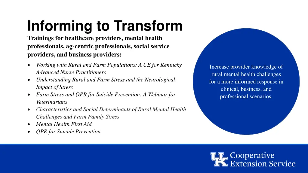 informing to transform trainings for healthcare