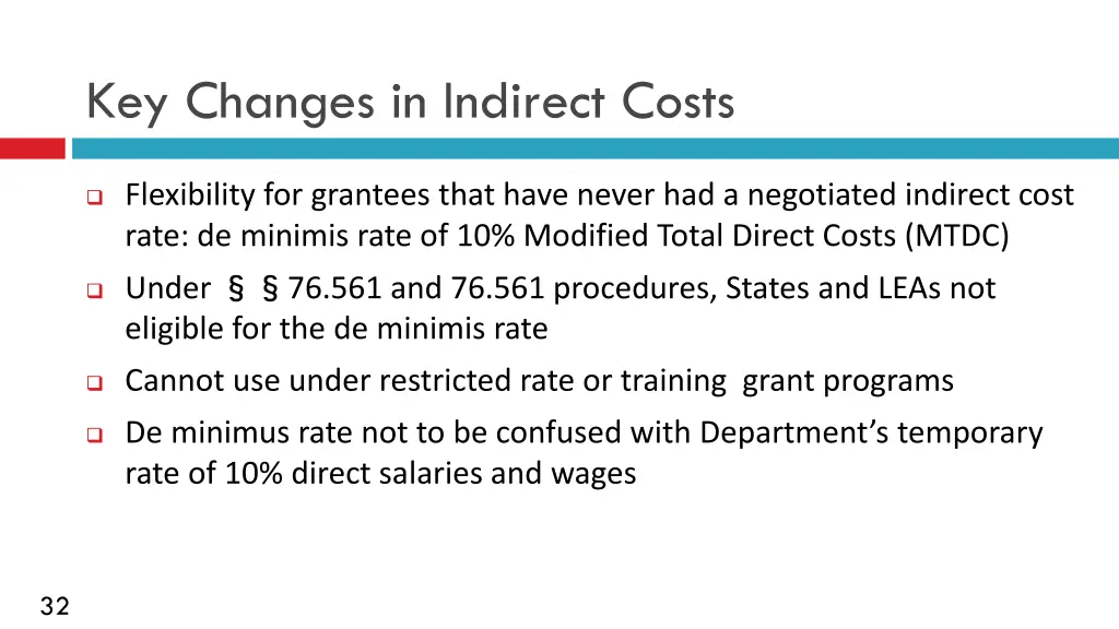 key changes in indirect costs
