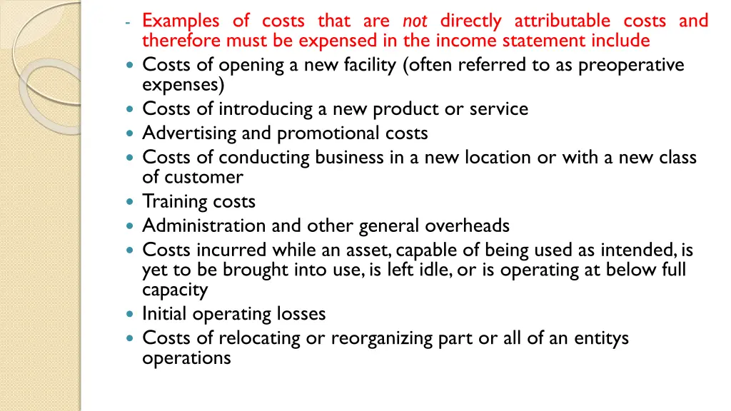 examples of costs that are not directly