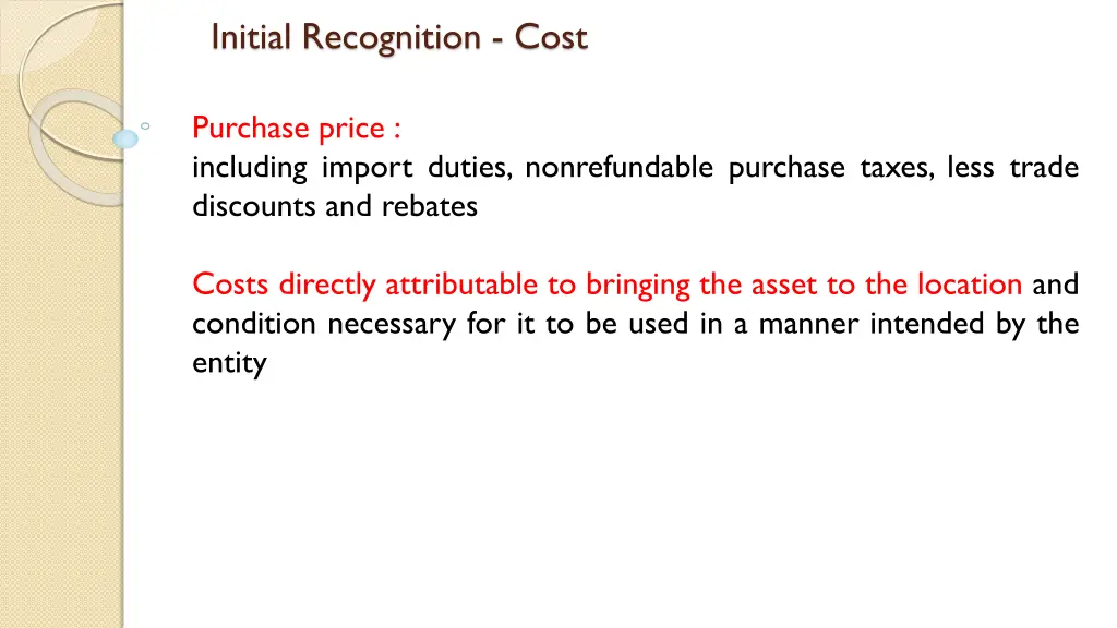 initial recognition cost