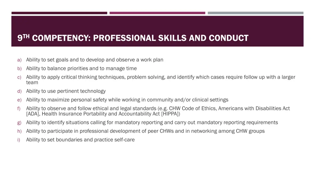 9 th competency professional skills and conduct
