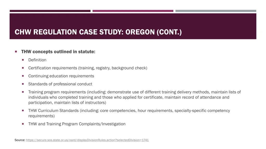 chw regulation case study oregon cont