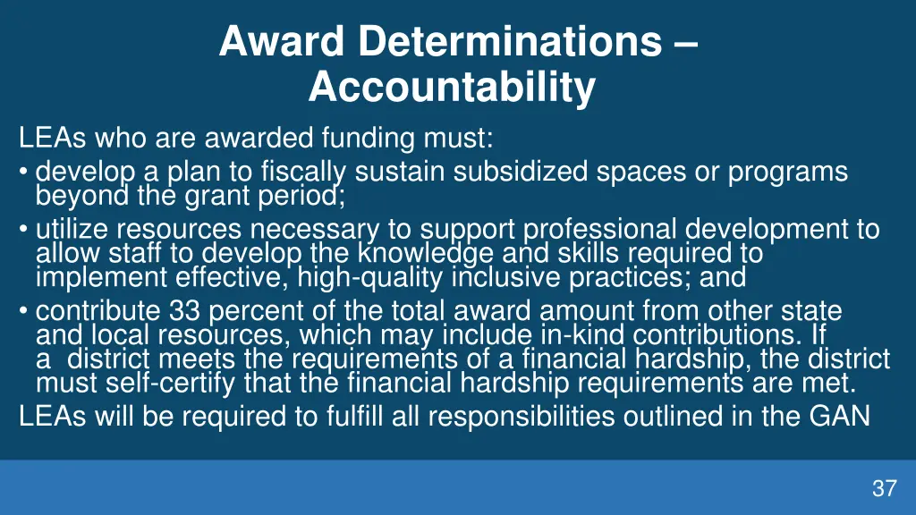award determinations accountability leas