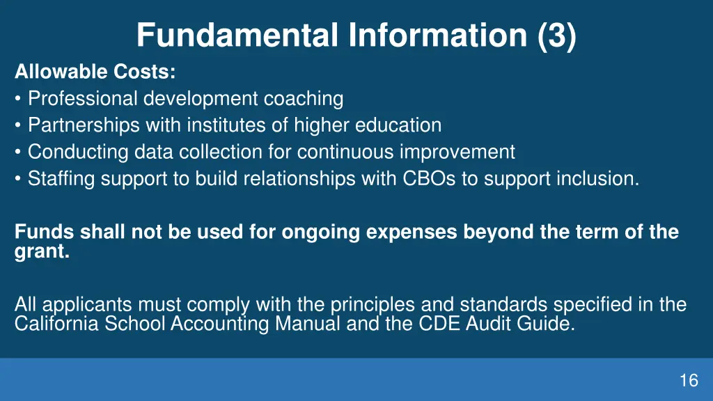 fundamental information 3 allowable costs