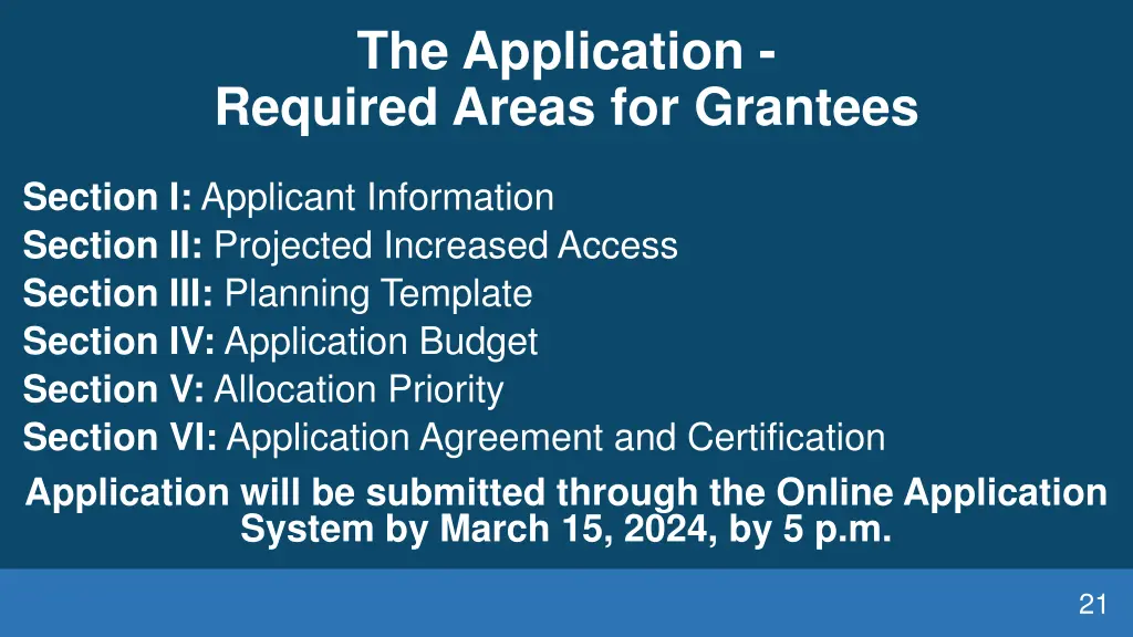 the application required areas for grantees