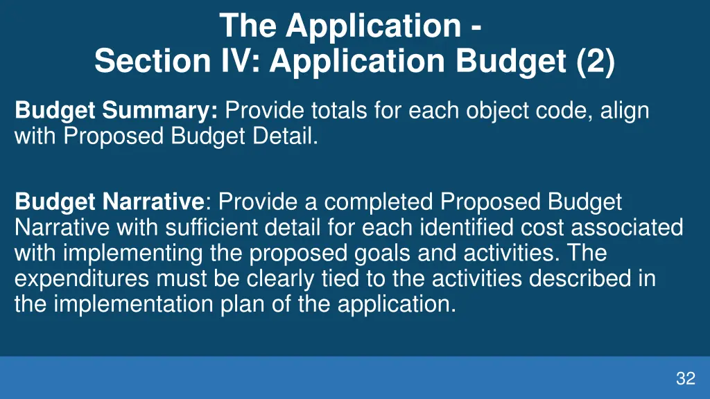 the application section iv application budget 2