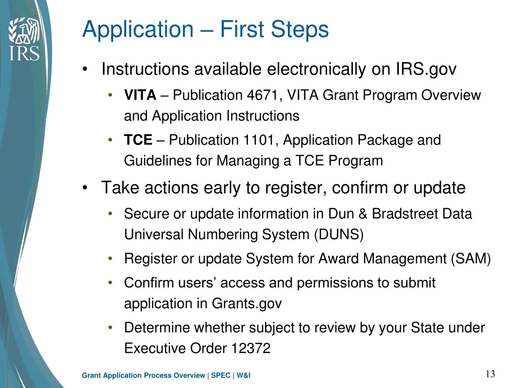 application first steps