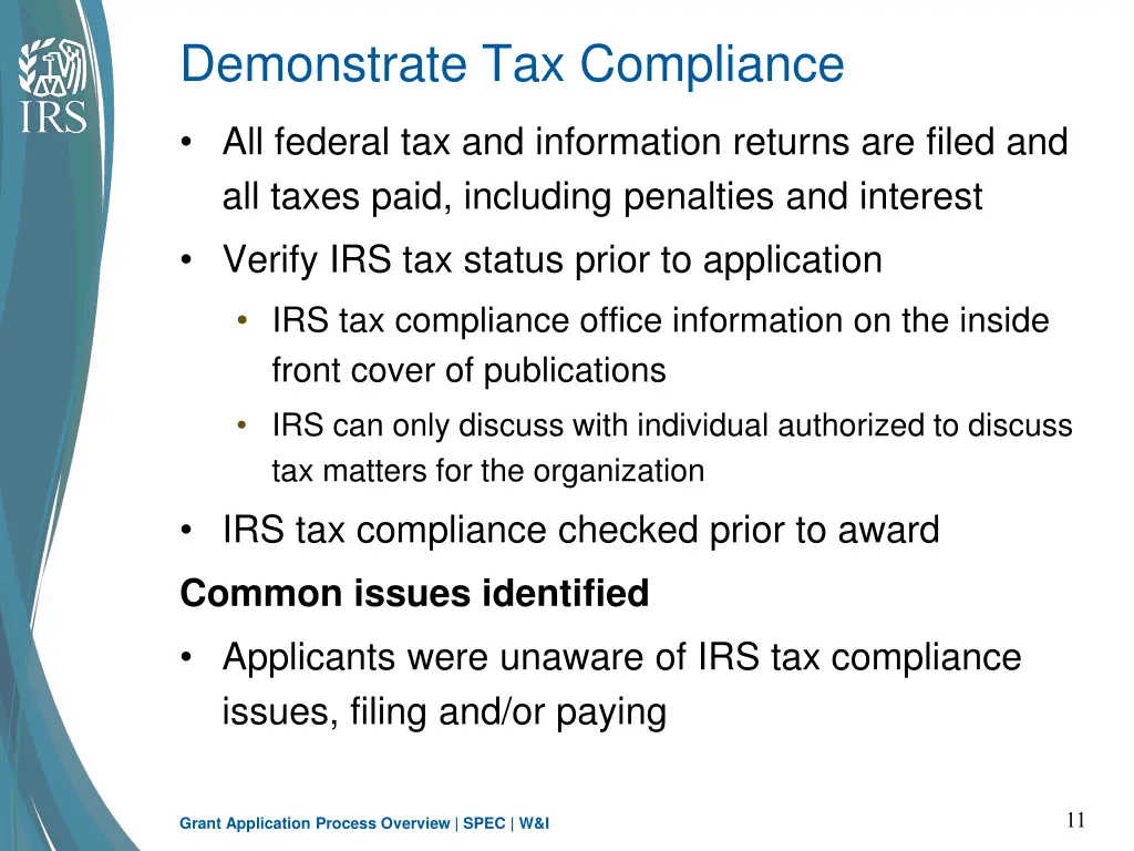 demonstrate tax compliance