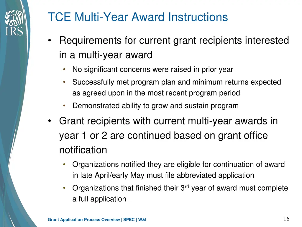 tce multi year award instructions