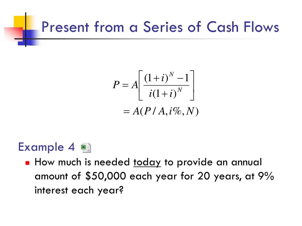 present from a series of cash flows