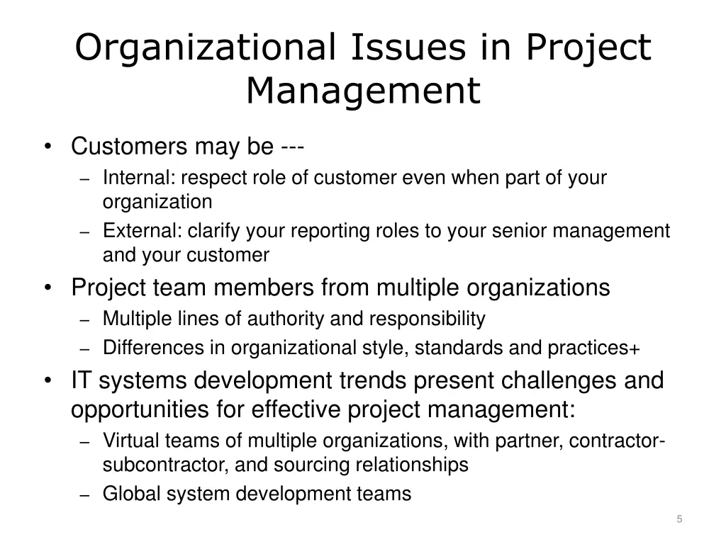 organizational issues in project management