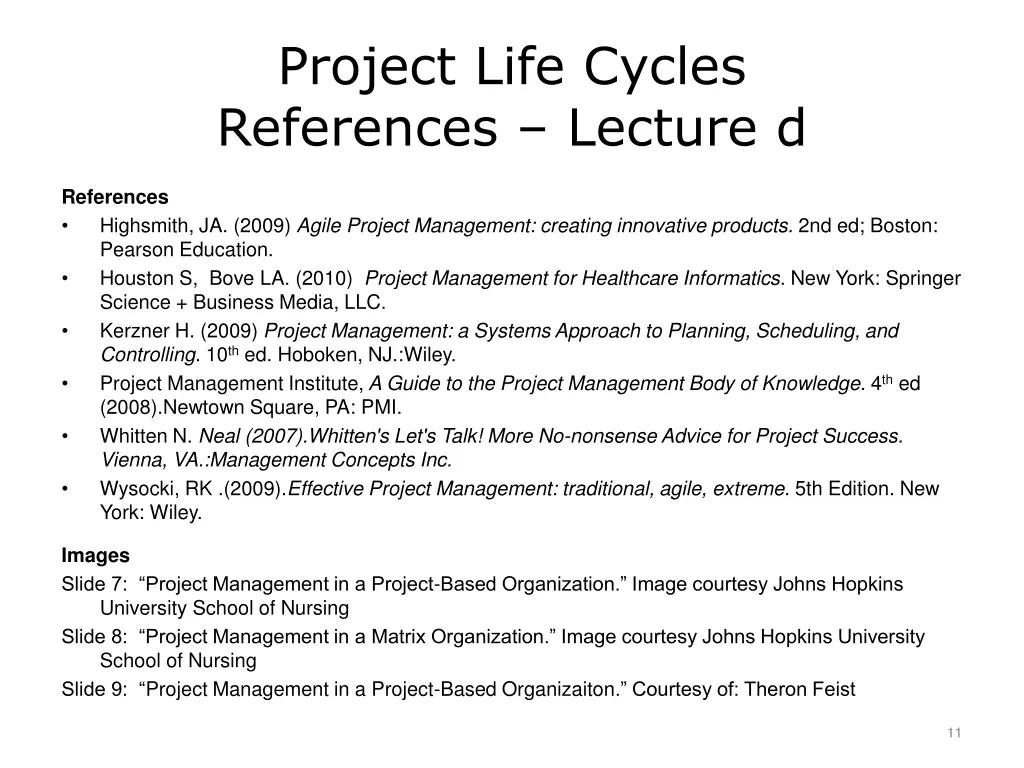 project life cycles references lecture d