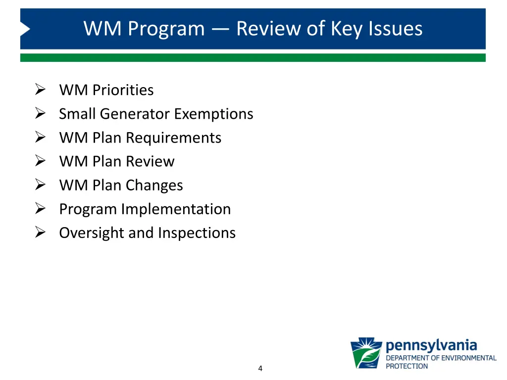 wm program review of key issues