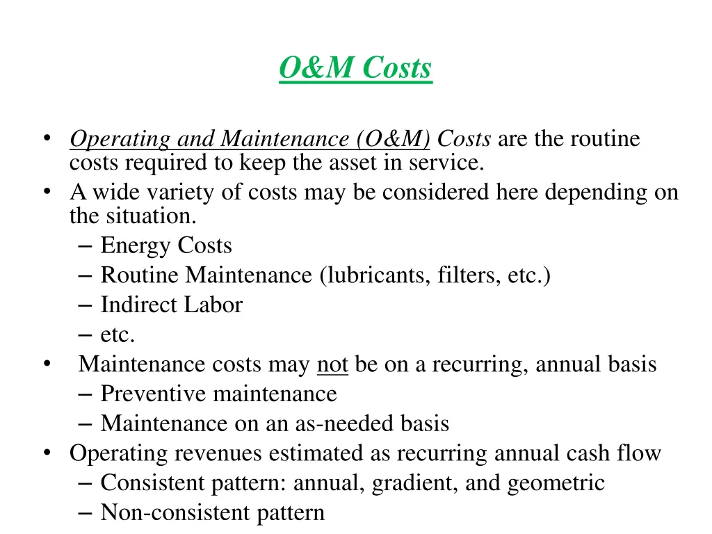 o m costs