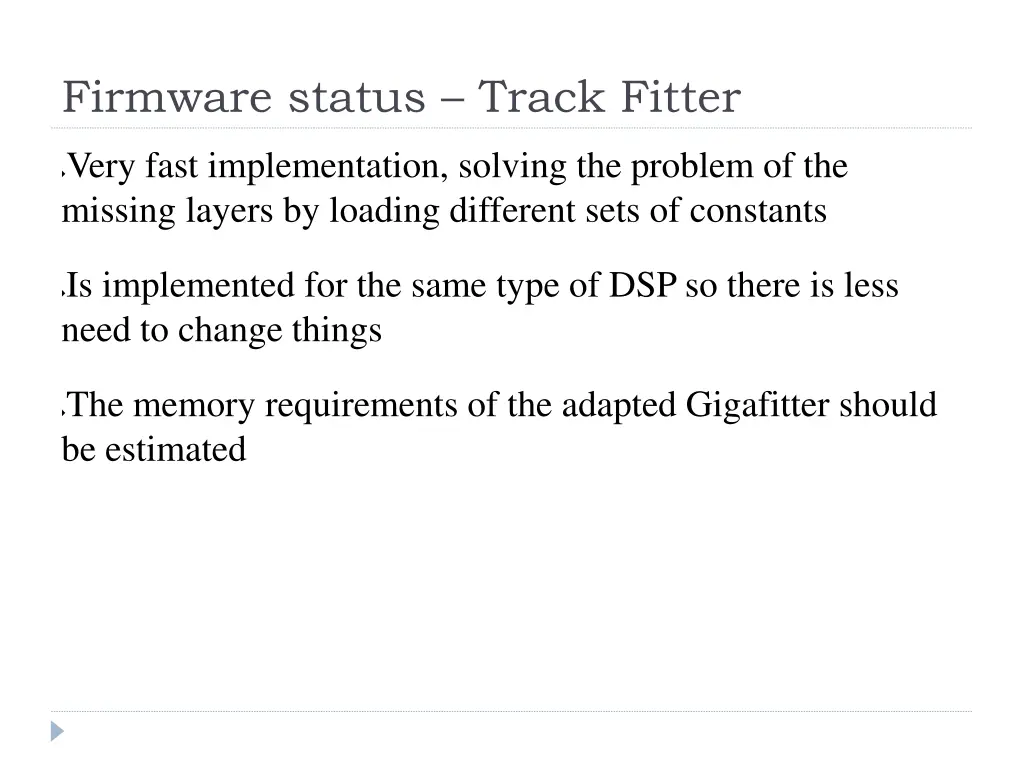 firmware status track fitter 1