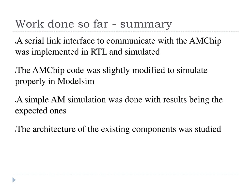 work done so far summary