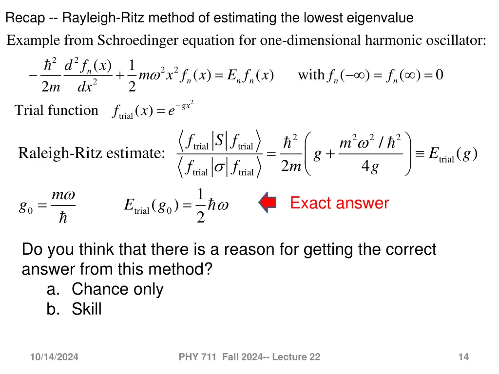 recap rayleigh ritz method of estimating