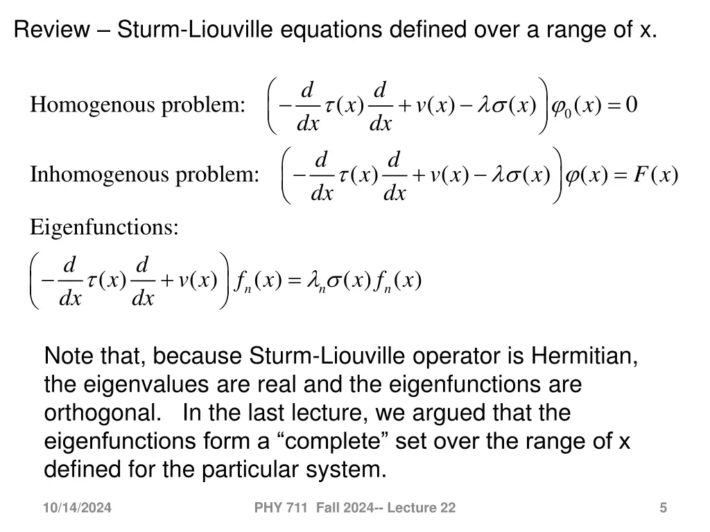 review sturm liouville equations defined over