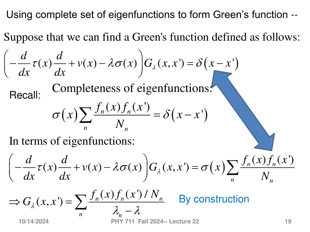 using complete set of eigenfunctions to form